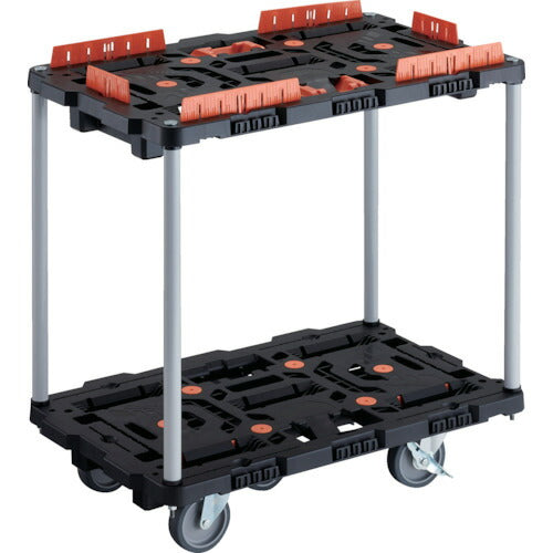 ＴＲＵＳＣＯ　連結式樹脂製２段台車　ビートル　７００Ｘ４５０　自在５輪　内２輪ストッパー付　コボレ止めセット　とめたろう付　ハンドルなし BT720KJ5S2-E100T