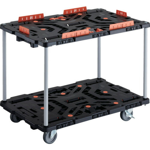 ＴＲＵＳＣＯ　連結式樹脂製２段台車　ビートル　９００Ｘ６００　自在５輪　内２輪ストッパー付　コボレ止めセット　とめたろう付　ハンドルなし BT920KJ5S2-E100T
