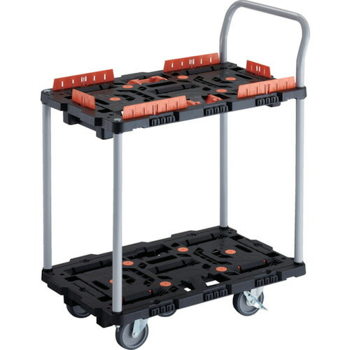 ＴＲＵＳＣＯ　連結式樹脂製２段台車　ビートル　７００Ｘ４５０　自在５輪　内２輪ストッパー付　コボレ止めセット　とめたろう　ハンドル付 BT724KJ5S2-E100T