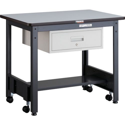 ＴＲＵＳＣＯ　中荷重作業台（５００ｋｇ）ＣＦＷ型　９００Ｘ６００ＸＨ７４０　１段引出付　ダークグレー色 CFWR-0960F1