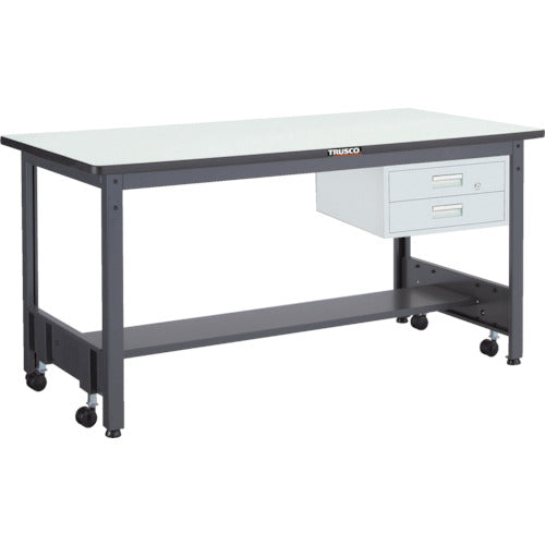 ＴＲＵＳＣＯ　中荷重作業台（５００ｋｇ）ＣＦＷ型　１８００Ｘ７５０ＸＨ７４０　２段引出付　ダークグレー色 CFWP-1875F2