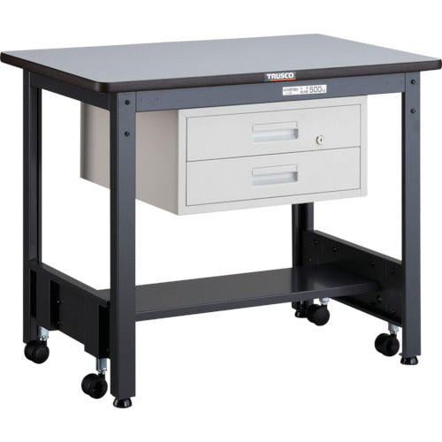 ＴＲＵＳＣＯ　中荷重作業台（５００ｋｇ）ＣＦＷ型　９００Ｘ６００ＸＨ７４０　２段引出付　ダークグレー色 CFWR-0960F2