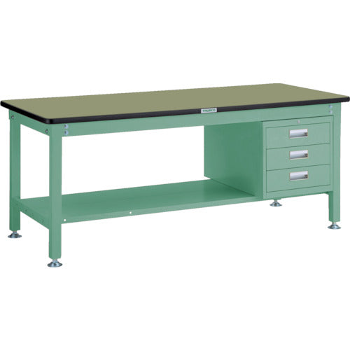 ＴＲＵＳＣＯ　中荷重作業台（１２００ｋｇ）ＨＷ型　１８００Ｘ９００ＸＨ７４０　３段引出付　グリーン色　緑 RHW-1809D3(GN)
