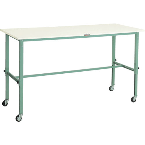 ＴＲＵＳＣＯ　軽荷重作業台高さ調節式（８０ｋｇ）ＡＥＭ型　１８００Ｘ９００ＸＨ７１９～１０１９　φ７５キャスター付　グリーン色 AEM-1809C75