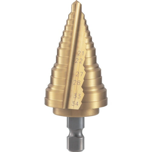 ＴＲＵＳＣＯ 電気設備用ステップドリル ２枚刃チタンコーティング ２１～３４ｍｍ NMS-34EG