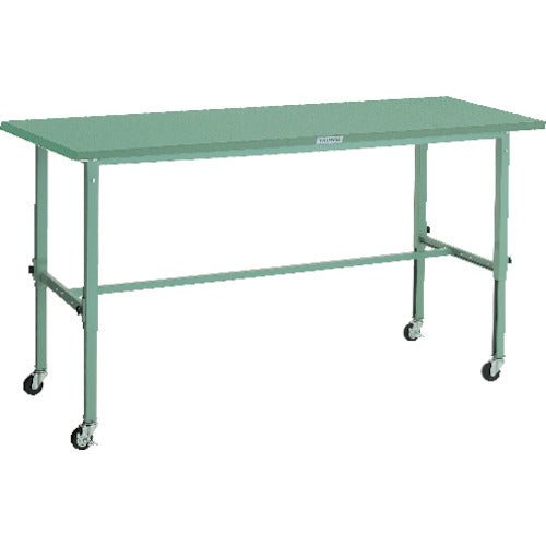 ＴＲＵＳＣＯ　軽荷重作業台高さ調節式（８０ｋｇ）ＡＥＭ型　１８００Ｘ７５０ＸＨ７１９～１０１９　φ７５キャスター付　グリーン色 SAEM-1800C75
