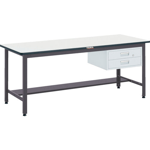 ＴＲＵＳＣＯ　中荷重作業台（５００ｋｇ）ＡＥＷ型　１８００Ｘ７５０ＸＨ７４０　２段引出付　ダークグレー色 AEWS-1875F2
