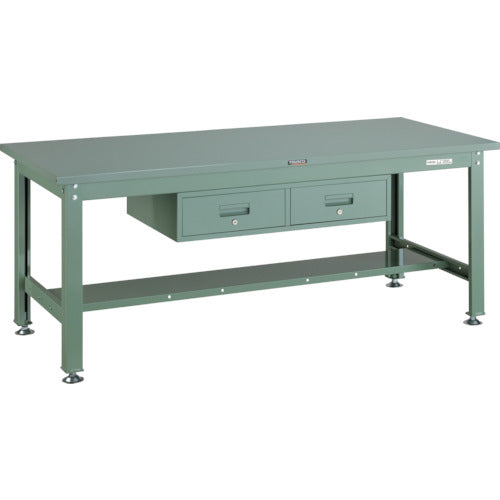 ＴＲＵＳＣＯ　中荷重作業台（１２００ｋｇ）ＨＷ型　１８００Ｘ７５０ＸＨ７４０　２列引出付　グリーン色　緑 SHW-1800FL2(GN)