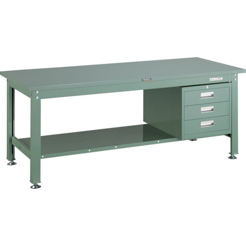 ＴＲＵＳＣＯ　中荷重作業台（１２００ｋｇ）ＨＷ型　１８００Ｘ７５０ＸＨ７４０　３段引出付　グリーン色　緑 SHW-1800D3(GN)