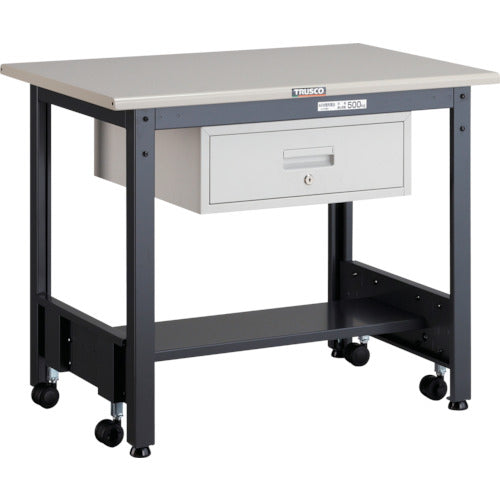 ＴＲＵＳＣＯ　中荷重作業台（５００ｋｇ）ＣＦＷ型　９００Ｘ６００ＸＨ７４０　１段引出付　ダークグレー色 CFWS-0960F1