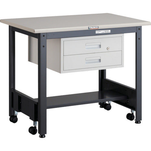ＴＲＵＳＣＯ　中荷重作業台（５００ｋｇ）ＣＦＷ型　９００Ｘ６００ＸＨ７４０　２段引出付　ダークグレー色 CFWS-0960F2