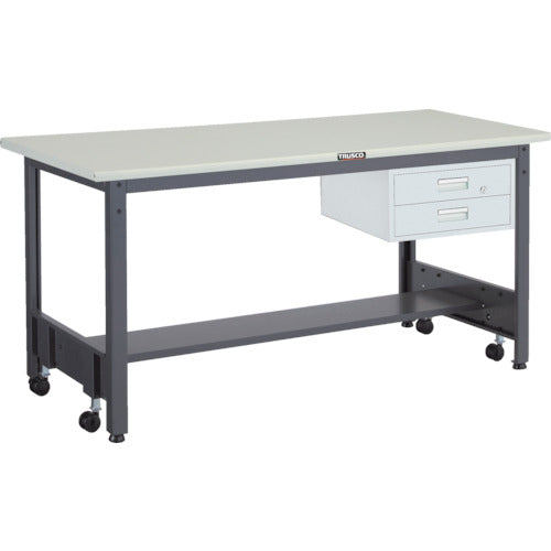 ＴＲＵＳＣＯ　中荷重作業台（５００ｋｇ）ＣＦＷ型　１８００Ｘ９００ＸＨ７４０　２段引出付　ダークグレー色 CFWS-1890F2