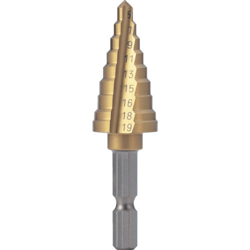 ＴＲＵＳＣＯ 六角軸電気設備用ステップドリル ２枚刃チタンコーティング １９ｍｍ NMS-19EG-H