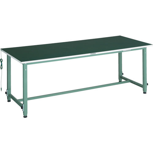 ＴＲＵＳＣＯ　軽荷重作業台高さ調節式（１５０ｋｇ）ＡＥＭ型　１５００Ｘ７５０ＸＨ６５２～９５２　帯電防止マット張り　グリーン色 AEM-1500D