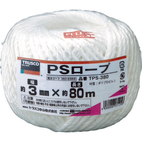 ＴＲＵＳＣＯ　ＰＳロープ　幅３ｍｍＸ長さ８０ｍ　白 TPS-380