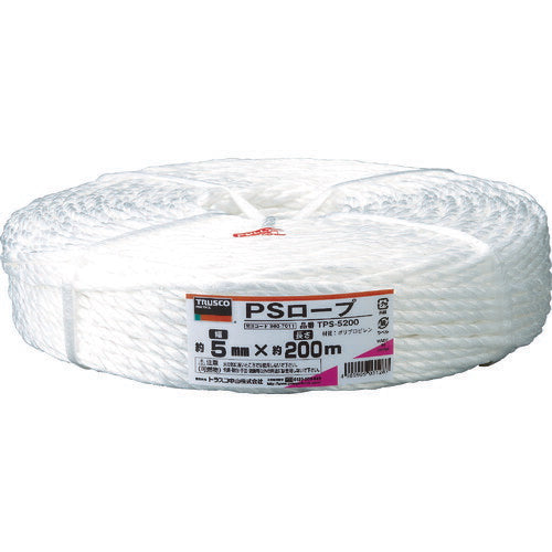 ＴＲＵＳＣＯ　ＰＳロープ　幅５ｍｍＸ長さ２００ｍ　白 TPS-5200