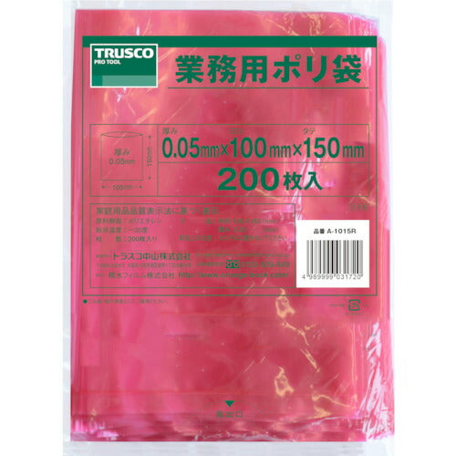 ＴＲＵＳＣＯ　小型ポリ袋　縦１５０Ｘ横１００Ｘｔ０．０５　赤　（２００枚入） A-1015R