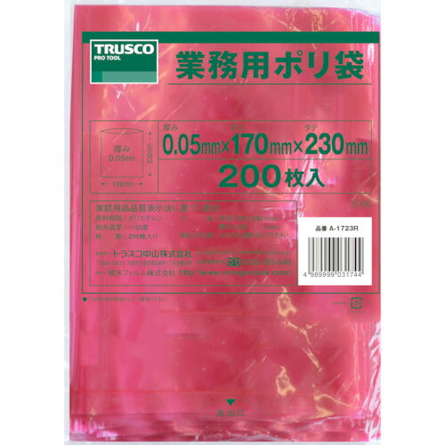 ＴＲＵＳＣＯ　小型ポリ袋　縦２３０Ｘ横１７０Ｘｔ０．０５　赤　（２００枚入） A-1723R