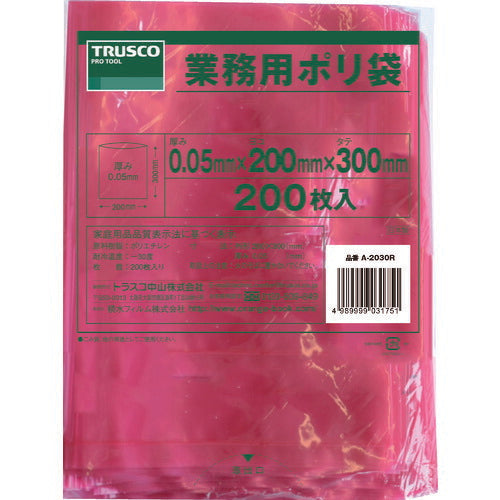 ＴＲＵＳＣＯ　小型ポリ袋　縦３００Ｘ横２００Ｘｔ０．０５　赤　（２００枚入） A-2030R