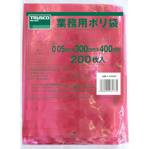 ＴＲＵＳＣＯ　小型ポリ袋　縦４００Ｘ横３００Ｘｔ０．０５　赤（２００枚入） A-3040R