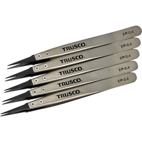 ＴＲＵＳＣＯ まとめ買い ＥＳＤチップピンセット 先細型 先端幅０．４ｍｍ ５本入り EP-0.4-M5