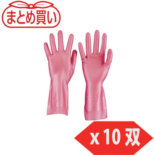 ＴＲＵＳＣＯ　まとめ買い　天然ゴム手袋　中厚手タイプ　ピンク　Ｍサイズ　１０双 DPM-5494-P-M-10P