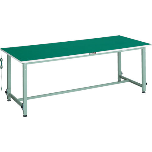 ＴＲＵＳＣＯ　軽荷重作業台高さ調節式（１５０ｋｇ）ＡＥＭ型　１８００Ｘ７５０ＸＨ６５２～９５２　帯電防止マット張り　ホワイト色 AEM-1800D W