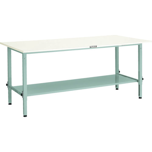 ＴＲＵＳＣＯ　軽荷重作業台高さ調節式（１５０ｋｇ）ＡＥＭ型　１８００Ｘ７５０ＸＨ６５０～９５０　下棚２枚付　ホワイト色 AEM-1800LT2 W