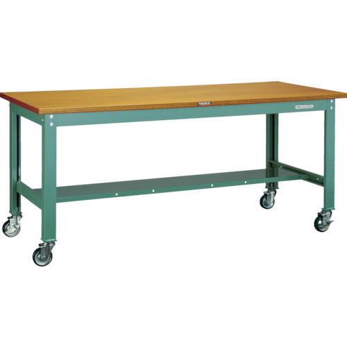 ＴＲＵＳＣＯ　中荷重作業台（３００ｋｇ）ＨＷ型　１８００Ｘ７５０ＸＨ８３１　φ１００ウレタンキャスター付　グリーン色 HW-1800CU100