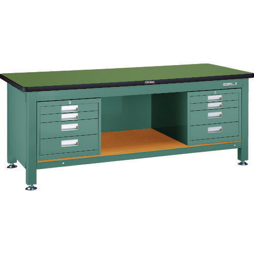 ＴＲＵＳＣＯ　重荷重作業台（３０００ｋｇ）ＴＷＺ型　１８００Ｘ９００ＸＨ７４０　４段引出Ｘ２付　グリーン色 RTWZ-1809D4D4
