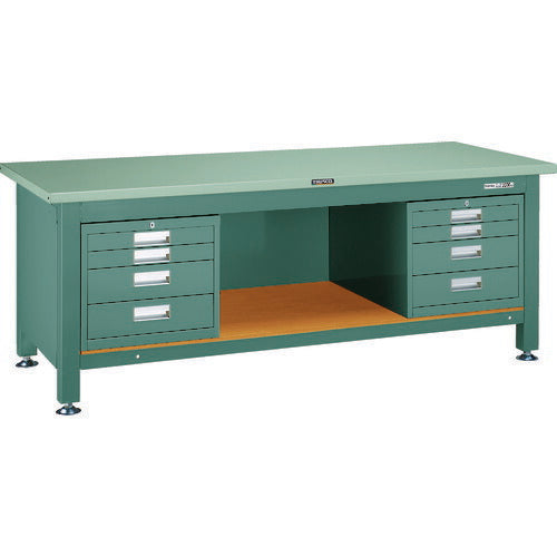 ＴＲＵＳＣＯ　重荷重作業台（３０００ｋｇ）ＴＷＺ型　１８００Ｘ７５０ＸＨ７４０　４段引出Ｘ２付　グリーン色 STWZ-1800D4D4