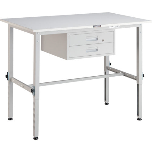 ＴＲＵＳＣＯ　軽荷重作業台高さ調節式（１５０ｋｇ）ＡＥＭ型　９００Ｘ６００ＸＨ６５０～９５０　２段引出付　ホワイト色 AEM-0960F2 W
