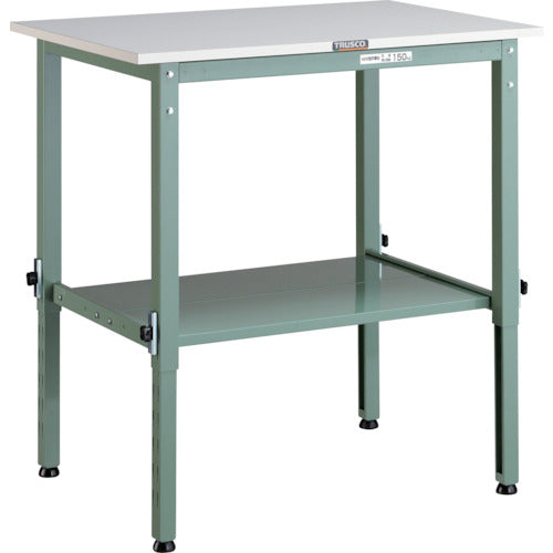 ＴＲＵＳＣＯ　軽荷重作業台高さ調節式（１５０ｋｇ）ＡＥＭ型　９００Ｘ６００ＸＨ６５０～９５０　下棚２枚付　グリーン色 AEM-0960LT2