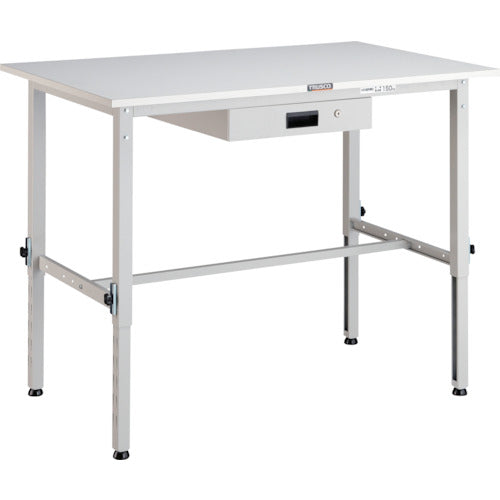 ＴＲＵＳＣＯ　軽荷重作業台高さ調節式（１５０ｋｇ）ＡＥＭ型　９００Ｘ６００ＸＨ６５０～９５０　薄型１段引出付　ホワイト色 AEM-0960UDK1 W