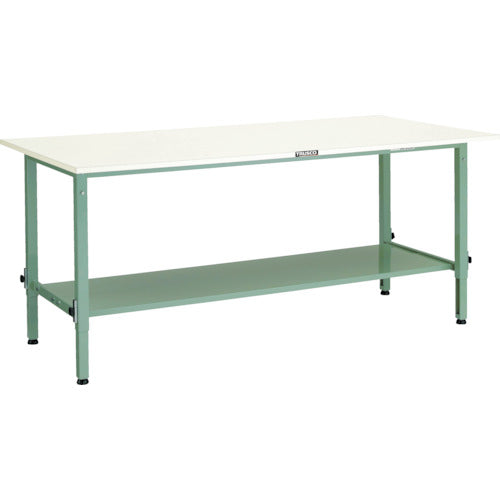 ＴＲＵＳＣＯ　軽荷重作業台高さ調節式（１５０ｋｇ）ＡＥＭ型　１８００Ｘ９００ＸＨ６５０～９５０　下棚２枚付　グリーン色 AEM-1809LT2