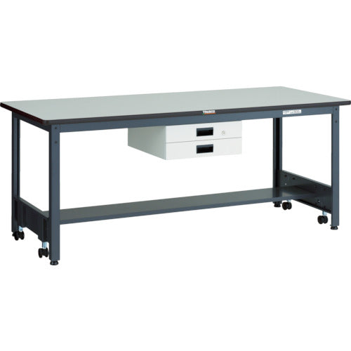 ＴＲＵＳＣＯ　中荷重作業台（５００ｋｇ）ＣＦＷ型　１８００Ｘ９００ＸＨ７４０　薄型２段引出付　ダークグレー色 CFWP-1890UDK2