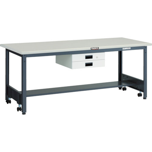 ＴＲＵＳＣＯ　中荷重作業台（５００ｋｇ）ＣＦＷ型　１８００Ｘ９００ＸＨ７４０　薄型２段引出付　ダークグレー色 CFWS-1890UDK2