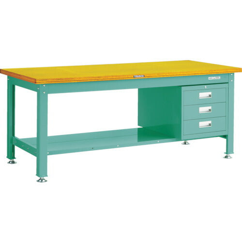 ＴＲＵＳＣＯ　中荷重作業台（２０００ｋｇ）ＤＷ型　１８００Ｘ７５０ＸＨ７４０　３段引出付　グリーン色 DW-1800D3