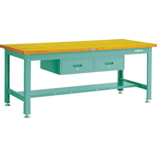 ＴＲＵＳＣＯ　中荷重作業台（２０００ｋｇ）ＤＷ型　１８００Ｘ７５０ＸＨ７４０　２列引出付　グリーン色 DW-1800FL2
