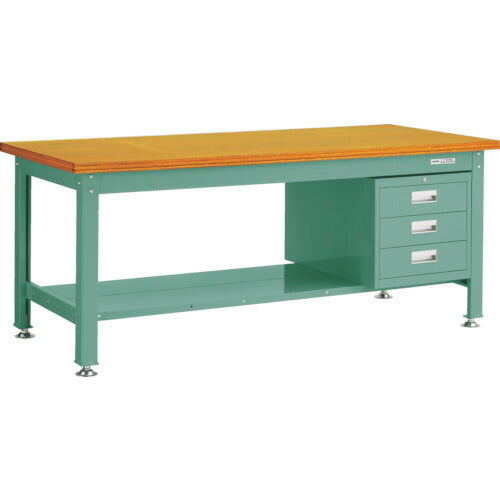 ＴＲＵＳＣＯ　中荷重作業台（２０００ｋｇ）ＤＷ型　１８００Ｘ９００ＸＨ７４０　３段引出付　グリーン色 DW-1809D3