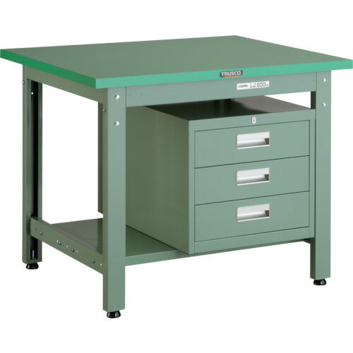 ＴＲＵＳＣＯ　中荷重作業台（８００ｋｇ）ＧＷ型　９００Ｘ７５０ＸＨ７４０　３段引出付　グリーン色 GWP-0975D3