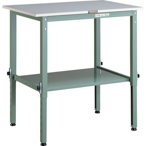 ＴＲＵＳＣＯ　軽荷重作業台高さ調節式（１５０ｋｇ）ＡＥＭ型　９００Ｘ６００ＸＨ６５０～９５０　下棚２枚付　グリーン色 RAEM-0960LT2