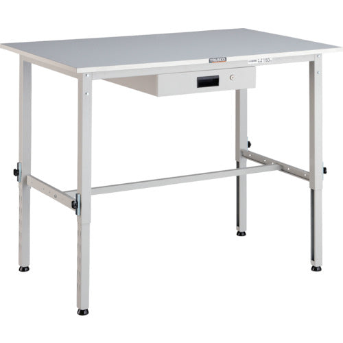 ＴＲＵＳＣＯ　軽荷重作業台高さ調節式（１５０ｋｇ）ＡＥＭ型　９００Ｘ６００ＸＨ６５０～９５０　薄型１段引出付　ホワイト色 RAEM-0960UDK1 W