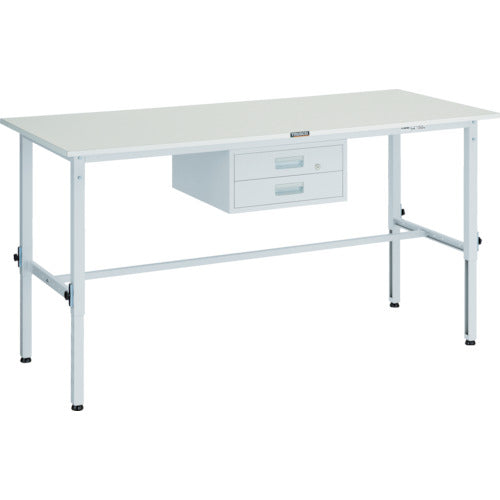 ＴＲＵＳＣＯ　軽荷重作業台高さ調節式（１５０ｋｇ）ＡＥＭ型　１８００Ｘ９００ＸＨ６５０～９５０　２段引出付　ホワイト色 RAEM-1809F2 W