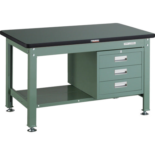 ＴＲＵＳＣＯ　中荷重作業台（２０００ｋｇ）ＤＷ型　１２００Ｘ７５０ＸＨ７４０　３段引出付　グリーン色 RDW-1200D3