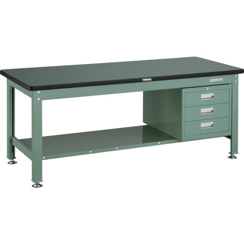 ＴＲＵＳＣＯ　中荷重作業台（２０００ｋｇ）ＤＷ型　１８００Ｘ７５０ＸＨ７４０　３段引出付　グリーン色 RDW-1800D3