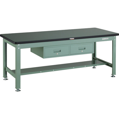 ＴＲＵＳＣＯ　中荷重作業台（２０００ｋｇ）ＤＷ型　１８００Ｘ７５０ＸＨ７４０　２列引出付　グリーン色 RDW-1800FL2