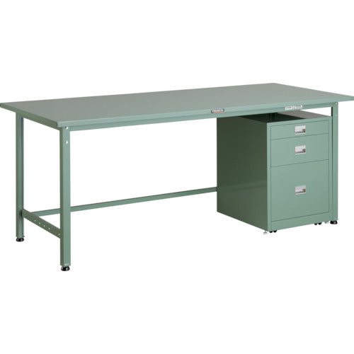 ＴＲＵＳＣＯ　軽荷重作業台（３００ｋｇ）ＡＥ型　１８００Ｘ７５０ＸＨ７４０　３段キャビネット付　グリーン色 SAE-1800UDC111