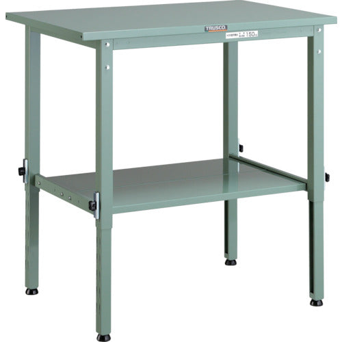 ＴＲＵＳＣＯ　軽荷重作業台高さ調節式（１５０ｋｇ）ＡＥＭ型　９００Ｘ６００ＸＨ６５０～９５０　下棚２枚付　グリーン色 SAEM-0960LT2