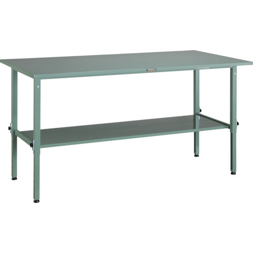 ＴＲＵＳＣＯ　軽荷重作業台高さ調節式（１５０ｋｇ）ＡＥＭ型　１８００Ｘ９００ＸＨ６５０～９５０　下棚２枚付　グリーン色 SAEM-1809LT2